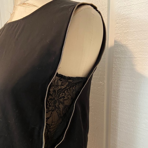 AllSaints Silk Zipper Arm Lace Black Tank Top - Picture 3 of 5